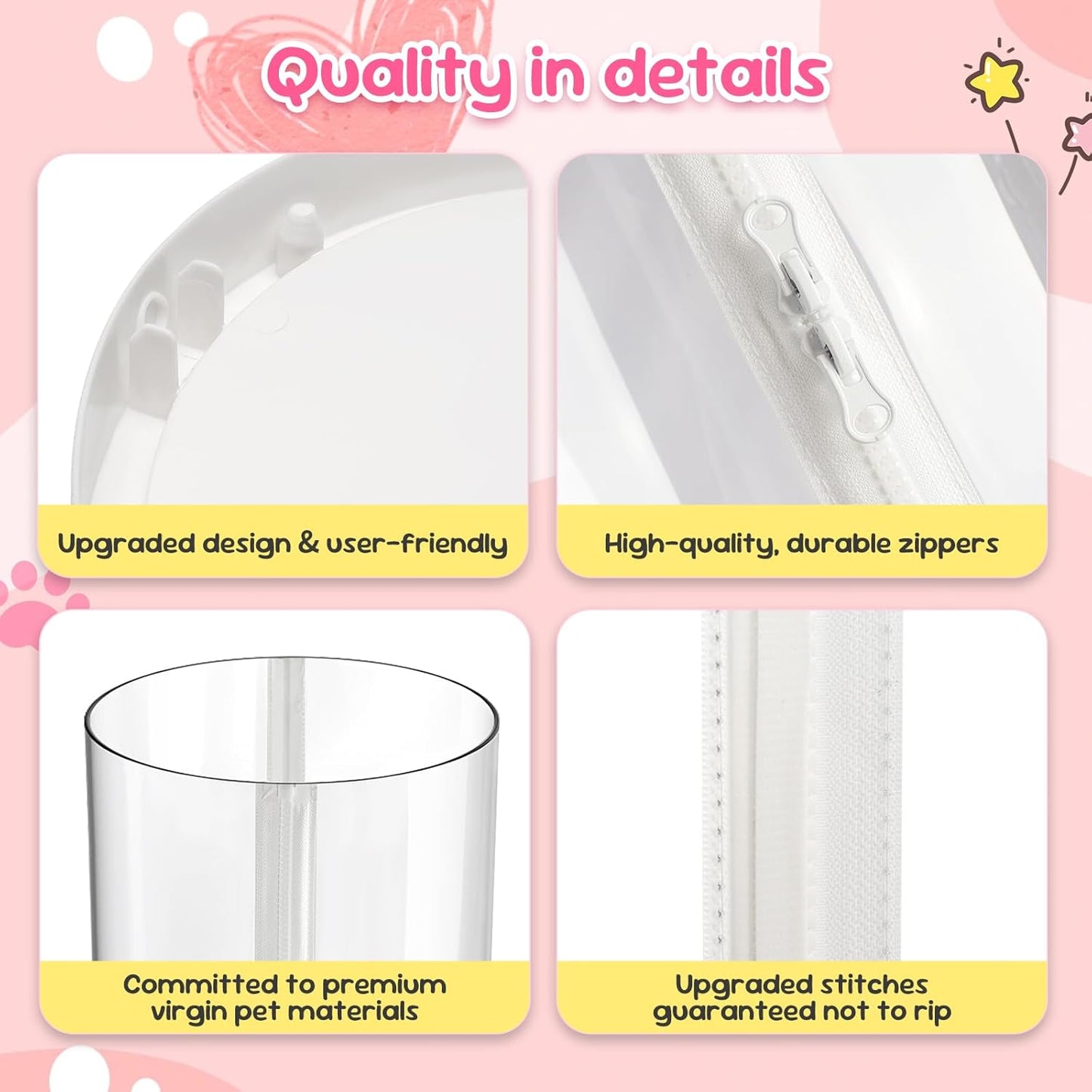 Upgraded Stuffed Animal Storage Tube, 47.24" Tall Stuff Animal Organizer with Double Zipper, PET Transparent Bucket, Space-Saving Animal Zoo Storage for Kids Room (Pink)