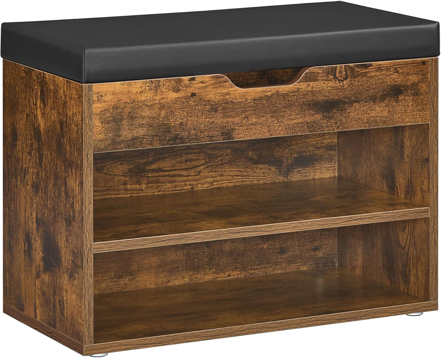 Shoe Bench with Cushion, Storage Bench with Padded Seat, Entryway Bench with 3 Storage Compartments, 11.8 X 23.6 X 17.3 Inches, for Bedroom, Living Room, Rustic Brown ULHS020K03