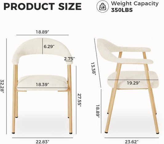 Dining Chairs Set of 2, Linen Fabric Upholstered Kitchen Side Chairs with Curved Backrest & Metal Legs, Modern Farmhouse Accent Chairs for Dining Room Kitchen Living Room Cafe, Beige