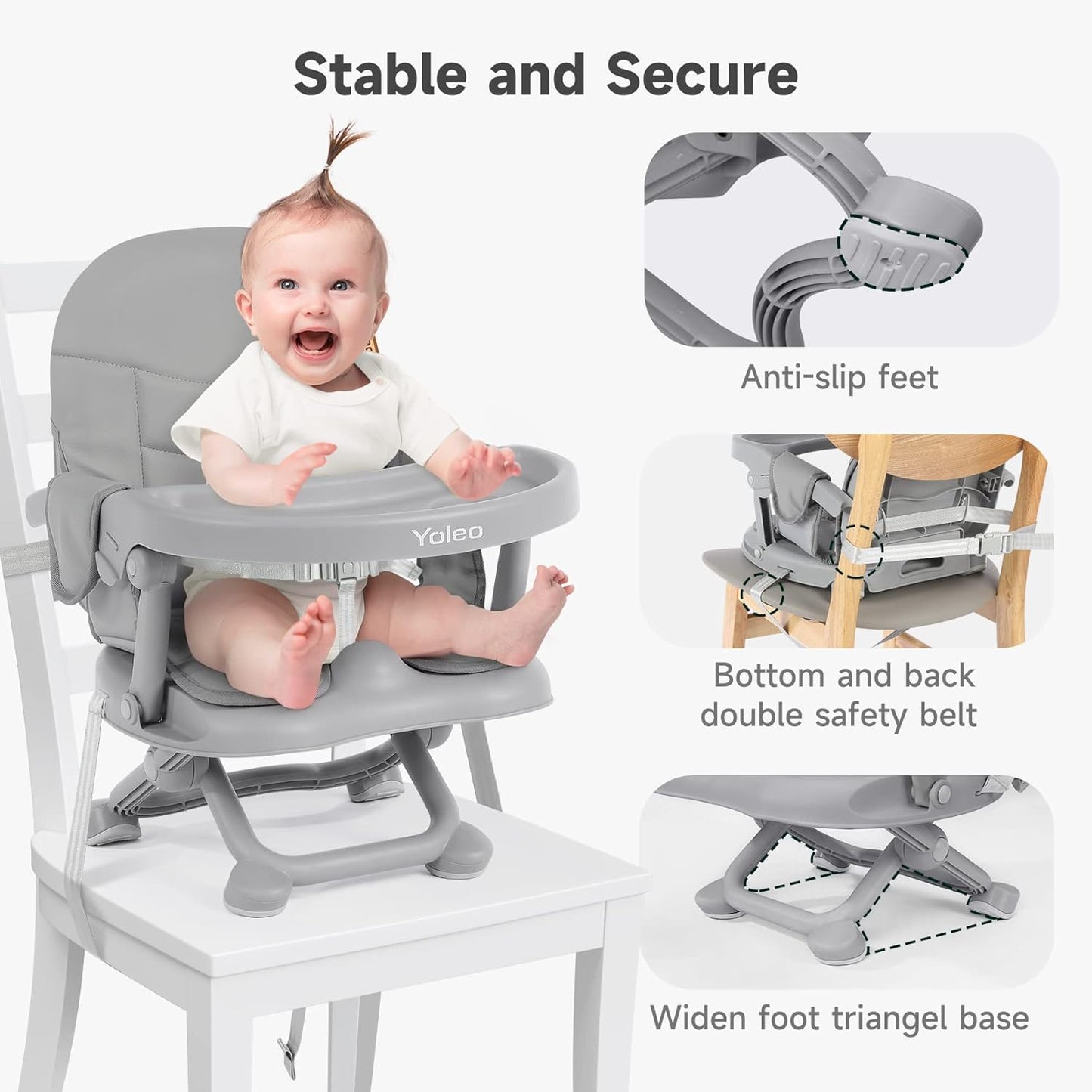 Baby High Chair Booster Seat for Dining Table, Adjustable Height Travel Foldable High Chairs with Tray