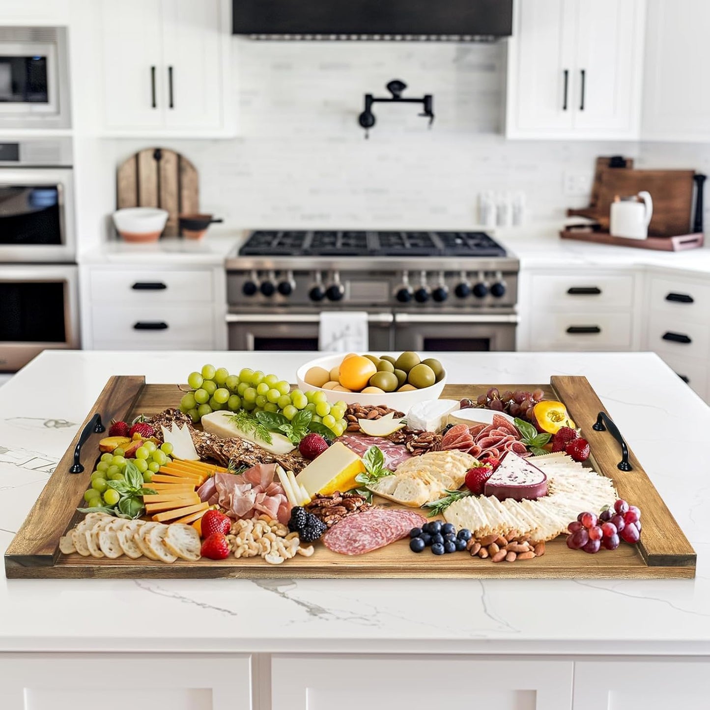 Noodle Board Stove Cover with Handles for Electric, Gas Stove Top (Acacia Wood)