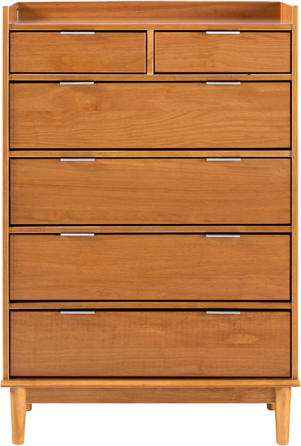 Blythe Mid-Century Modern Tray-Top Solid Wood 6-Drawer Dresser, 30 Inch, Caramel