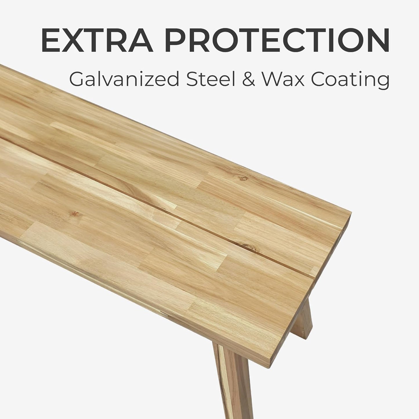 Bench 100% Solid Acacia Wood, Backless, Wax Galvanized Finish, Easy Assembly, End Table Wooden Bench Furniture for Plant, Dining Room, Entryway, Indoor (47 Inches)
