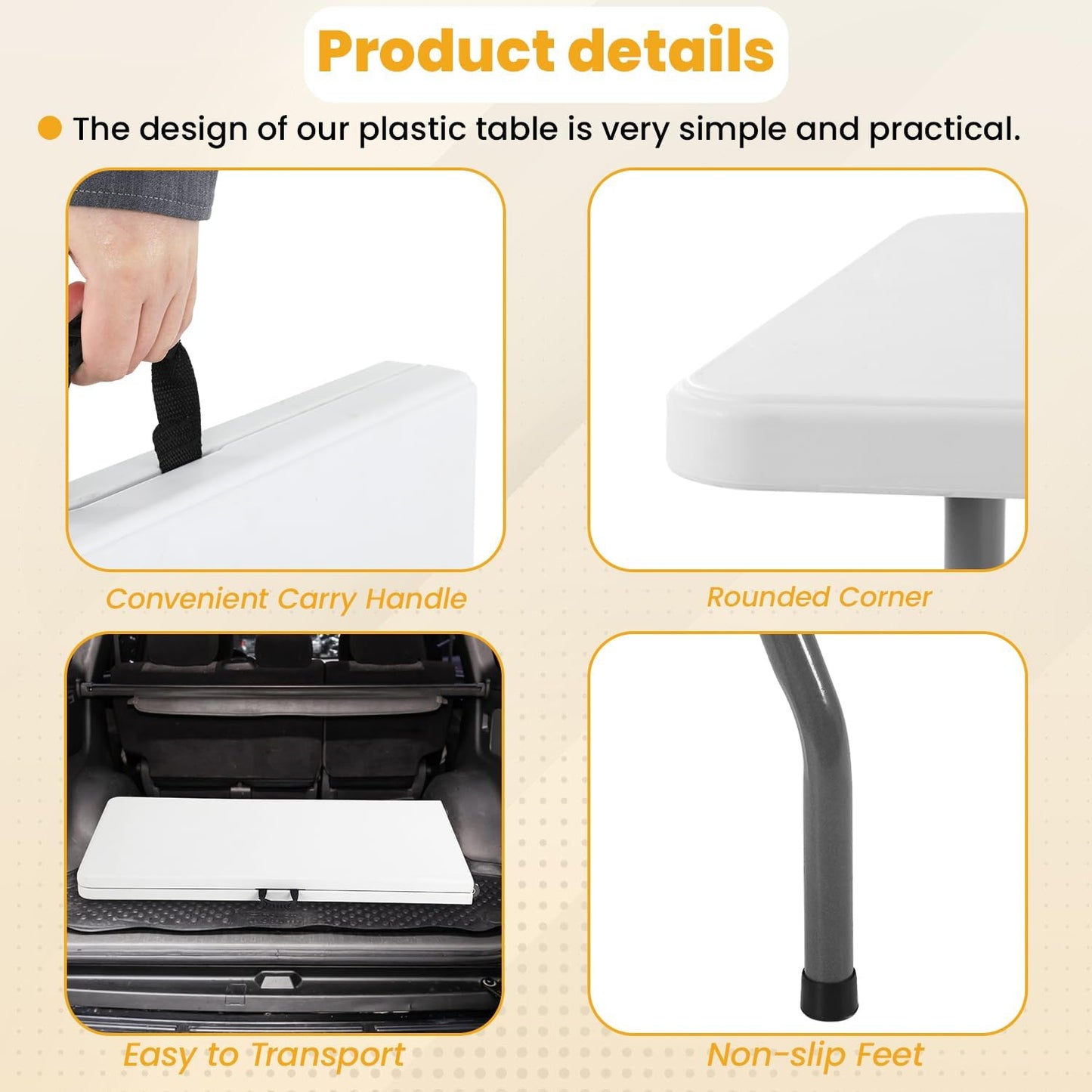 6FT Folding Picnic Table for Outdoor, Portable Fold-In-Half Plastic Dining Picnic Party Table with Carrying Handle