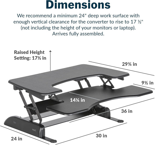 desk Pro plus 36 - Adjustable Desk Converter with 11 Height Settings - Laptop Sit Stand Desk Riser for Home Office, Table Tops, Workspace - Fully Assembled with Spring Loaded Lift - Black