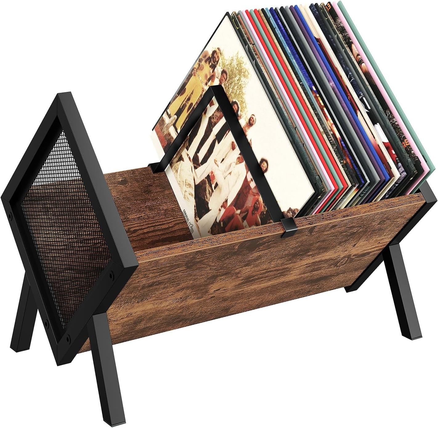 Vinyl Record Holder, Vinyl Record Storage Rack, Album Display Rack, Versatile Storage Shelf, Album Organizer, for Magazine, Files, Book, Rustic Brown Black TCW01BF