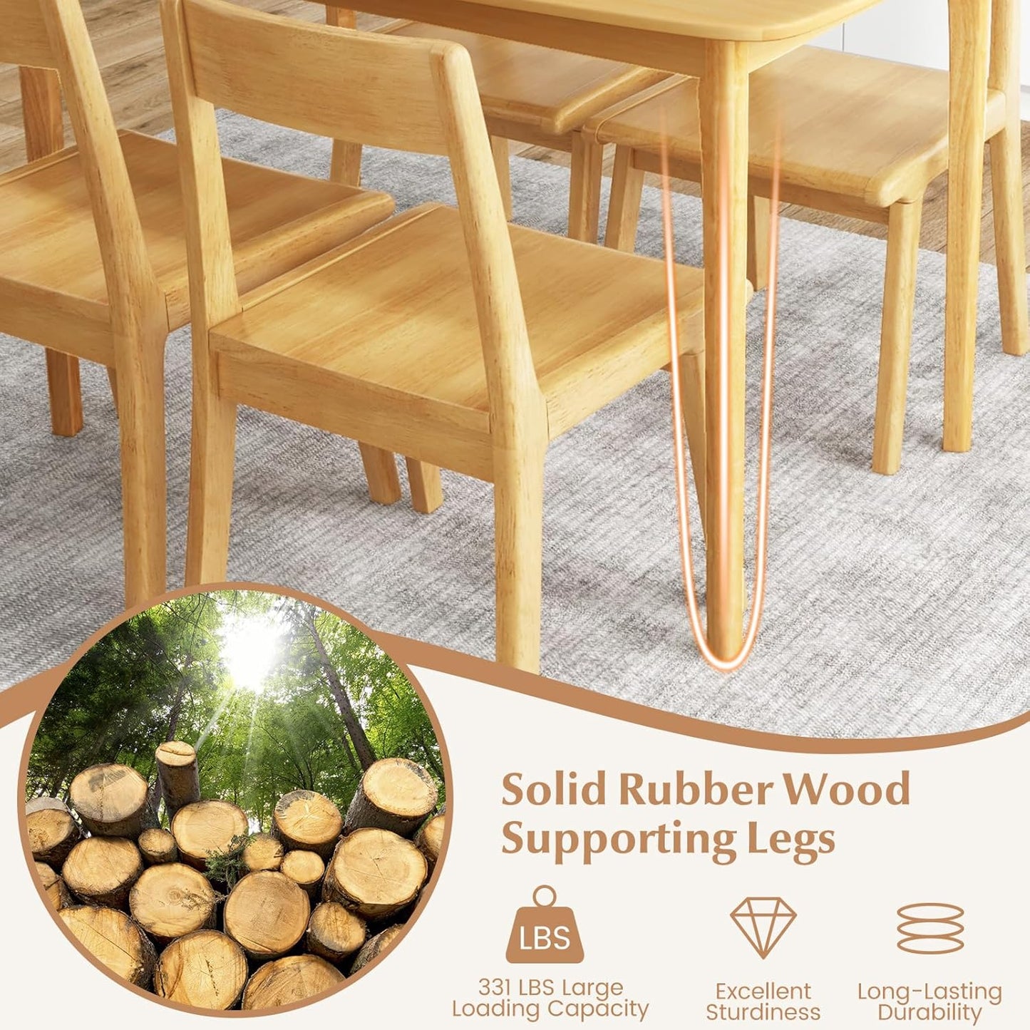 Rectangular Dining Table, Mid Century Modern Kitchen Table, Vintage Coffee Table W/Tabletop & Solid Wood Legs, Wood Farmhouse Table (Natural)