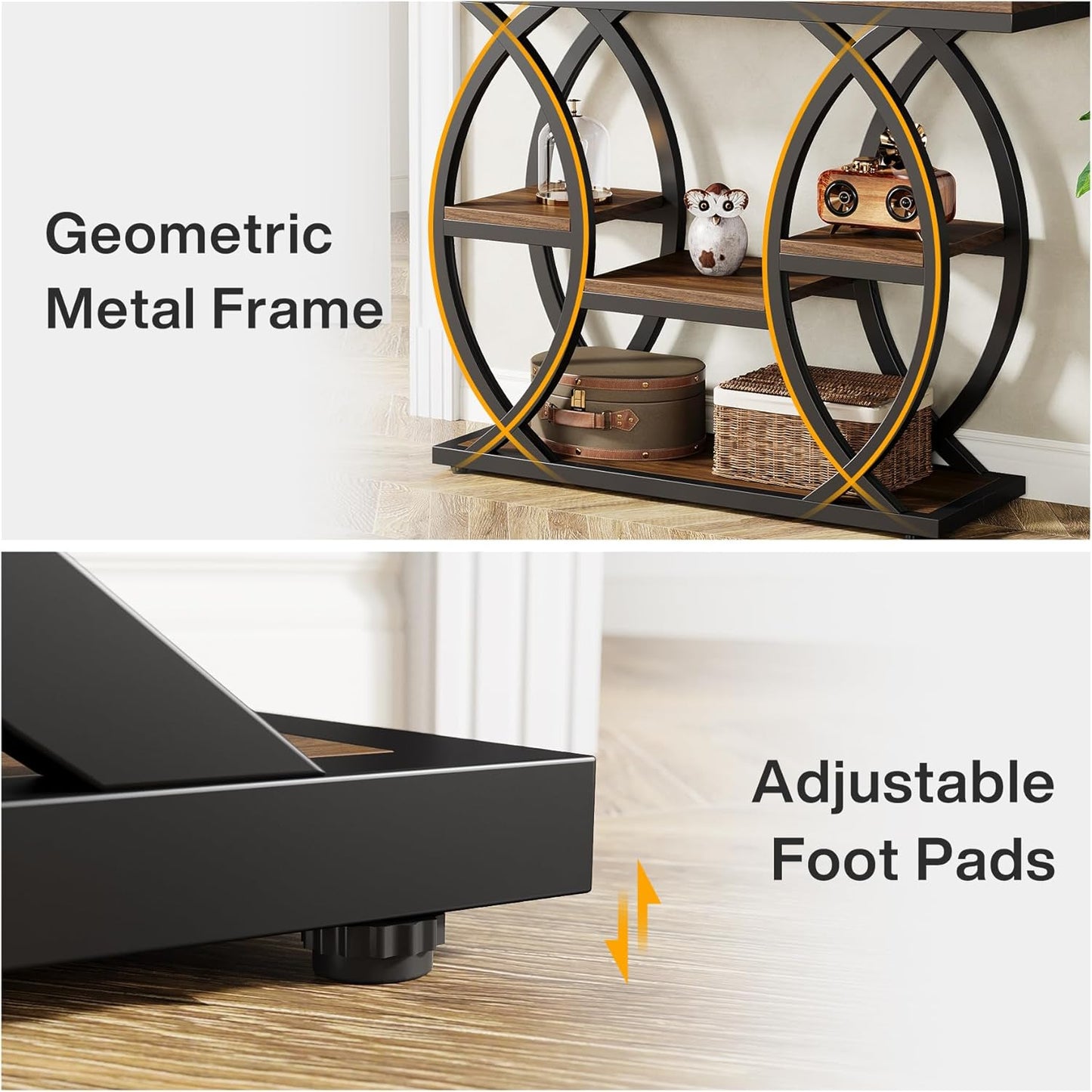 39.4" Console Table, Industrial 4-Tier Sofa Table Entryway Table with Storage Shelves, Narrow Wood Accent Tables with Metal Frame for Small Spaces, Hallway, Foyer, Rustic Brown
