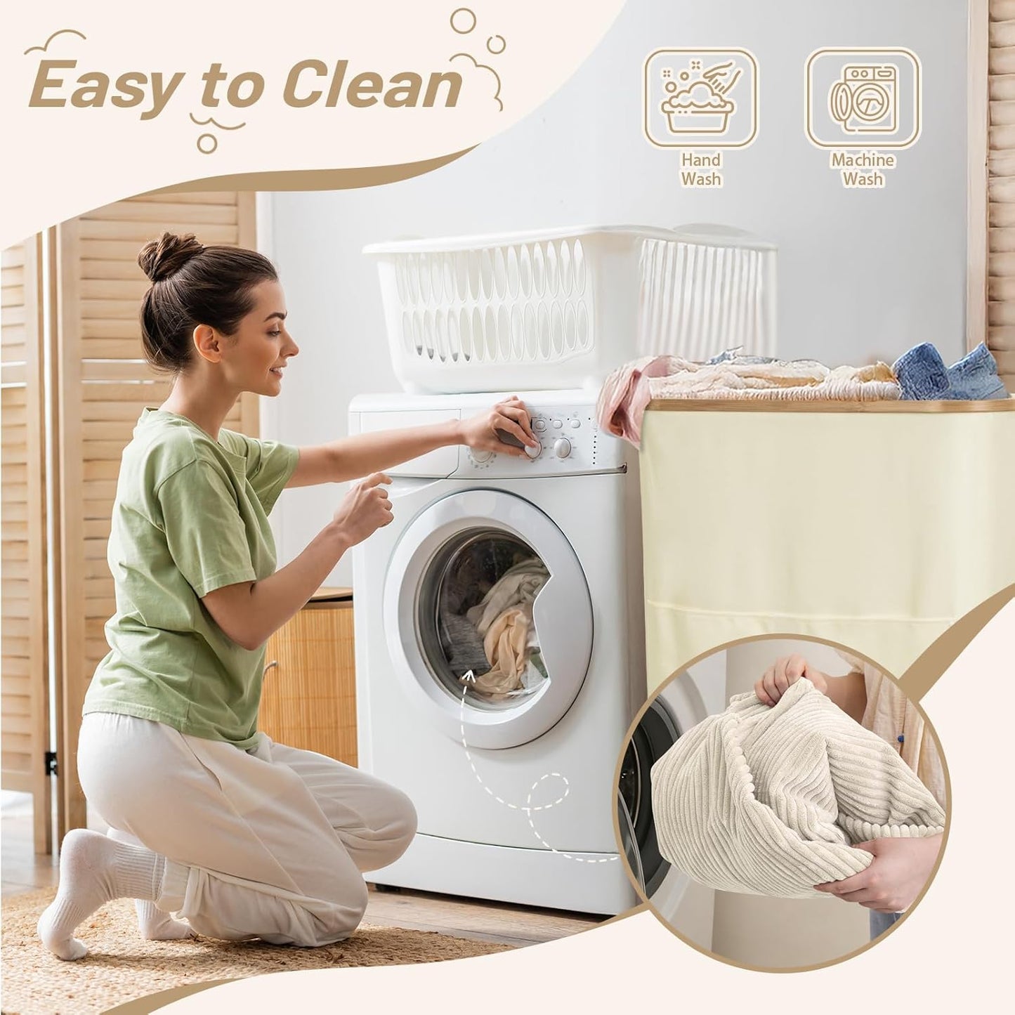 Round Stuffed Pouf Ottoman,Corduroy Foot Rest with Rebound Foam Filled, Furry and Fluffy Foot Stool Ottoman,26"*18" Floor Poufs for Living Room (Beige, 26" D X 26" W X 18" H)