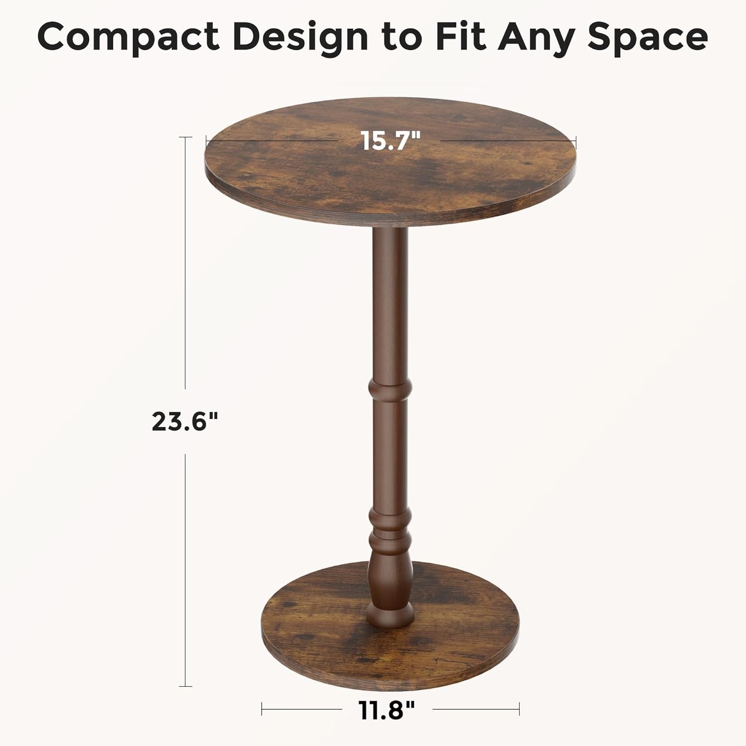 Round Side Table, Solid Wood Pillar, Large 15.7" Top, Small Accent Table for Living Room, Bedroom, Sofa, Entryway & Office, Easy Assembly, Black