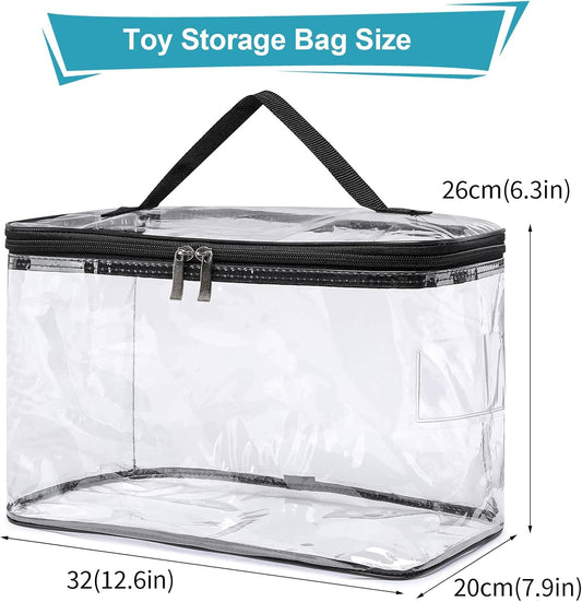 4 Pack Large Clear Storage Bags for Toys with Name Tag, Waterproof Duty PVC Toy Organizer Bag for Building Blocks, Board Games, Puzzles, Stationery and Other Small Items, Storage Bins(12.6X7.9×6.3 In)