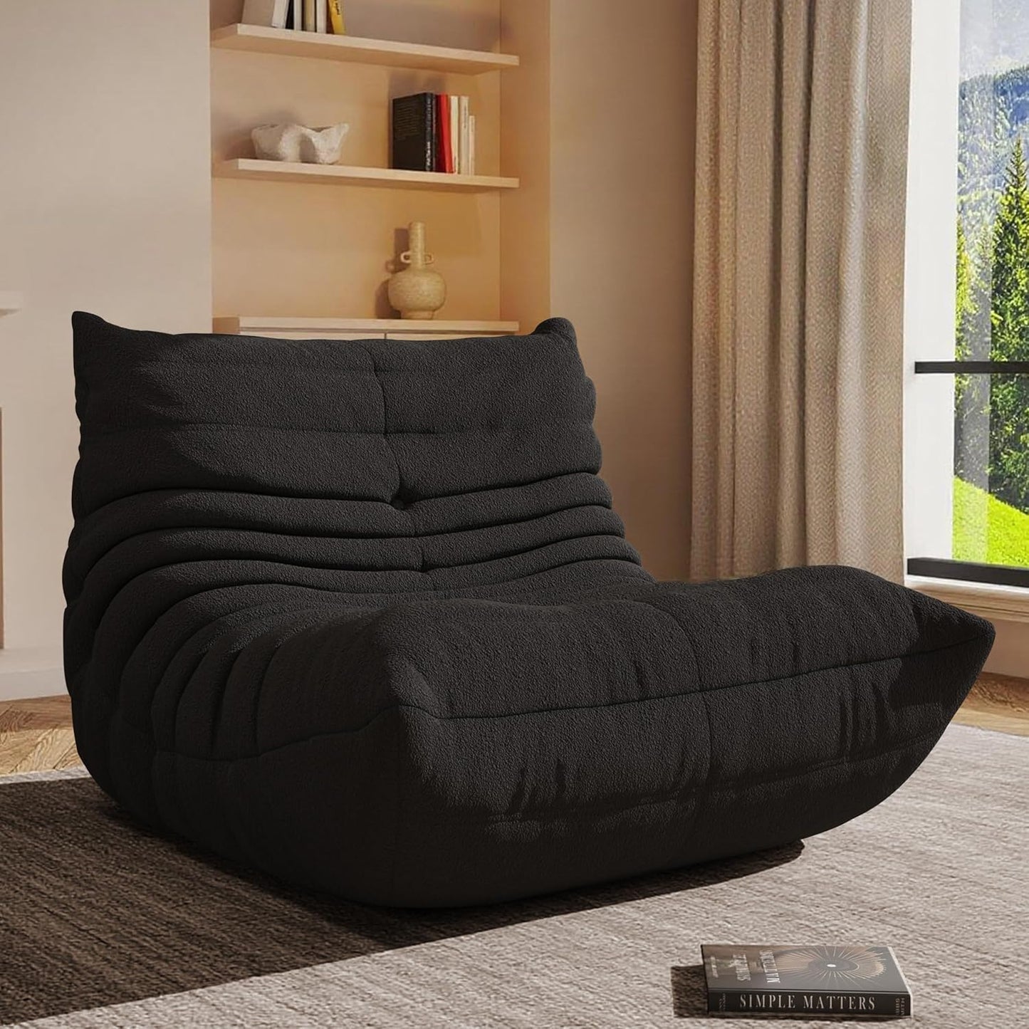 Bean Bag Chair, Oversized Bean Bag Chair for Living Room, Fireside Chair for Adults with Memory Foam Filled, Big Accent Sofa Lounge Floor Sofa for Gaming, Reading, No Assembly Required. (Burgundy)