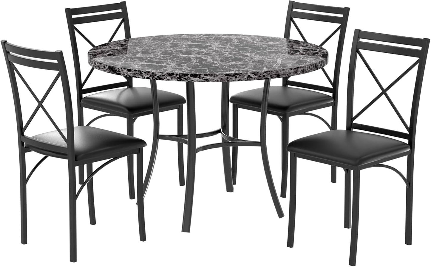 5 Piece Dining Table Set for 4, Faux Marble Dinette with Chairs for Kitchen, Breakfast Nook, Small Space, Black