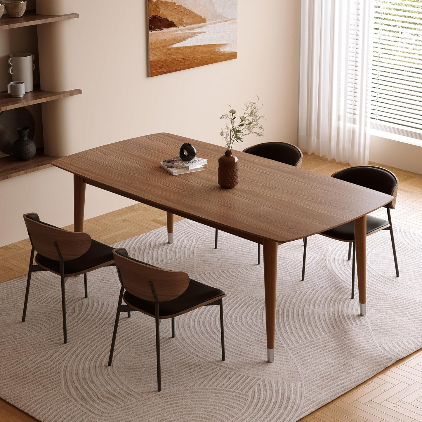 Mid-Century Modern 62.9" Dining Table, Multi-Purpose for Kitchen Meals, Home Office Work, Living Room Breakfast Nook & Patio Gatherings, Elegant Dinner Table for Dining Room Use, Walnut