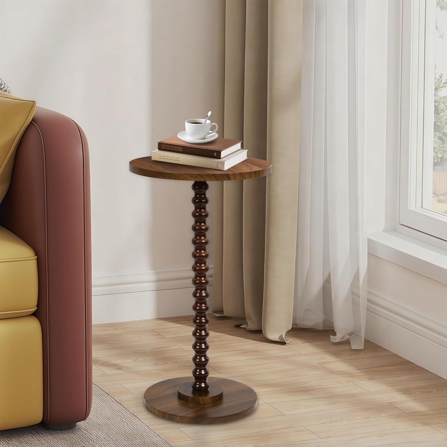 Round Side Table, Small End Table for Small Space, Modern Accent Table with Solid Wood Leg, Easy Assembly for Living Room, Bedroom, Corners, and Office (Black)