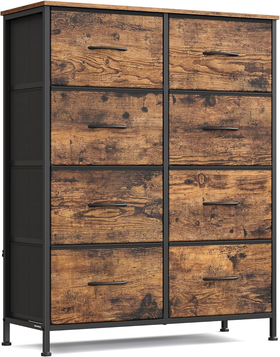 Dresser for Bedroom, Chest of Drawers, TV Stand, Steel, MDF, 5 Non-Woven Fabric Drawers, Storage Organizer Unit, Closet, Entryway, Ink Black and Ebony Black ULGS322B01S