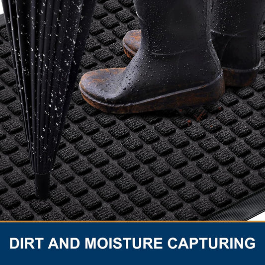 Front Door Mat outside Entrance, Heavy Duty Natural Rubber Doormat, Non Slip, Trap Dirt and Moisture, Easy Clean, Low Profile Welcome Floor Mats for Indoor Outdoor Entry, 29.5X17 Inch, Black