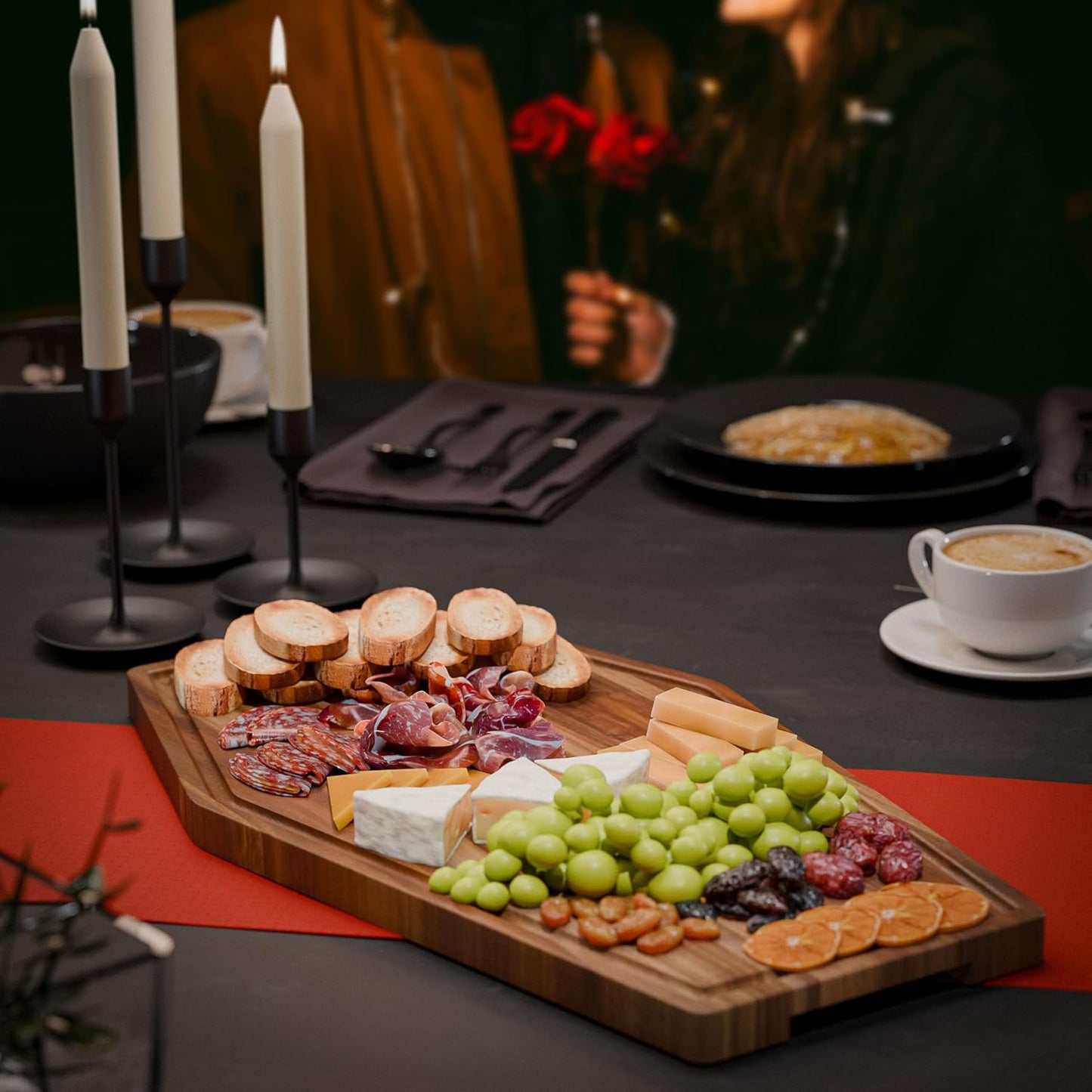 New - Large Coffin Charcuterie Board - Gothic Acacia Wood Coffin Shaped Cutting Board 17X10.5Inch, Halloween Wooden Serving Tray, Goth Platter, Spooky Decor Gifts