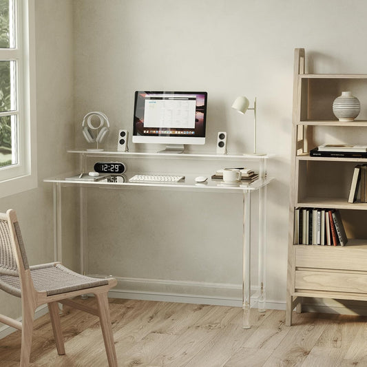 Acrylic Desk - 47.2" L X 19.7'' W X 34.5" H - Modern Home Office Desk with Monitor Stand - Clear Desk Computer Desk Writing Table for Office, Living Room, Bedroom