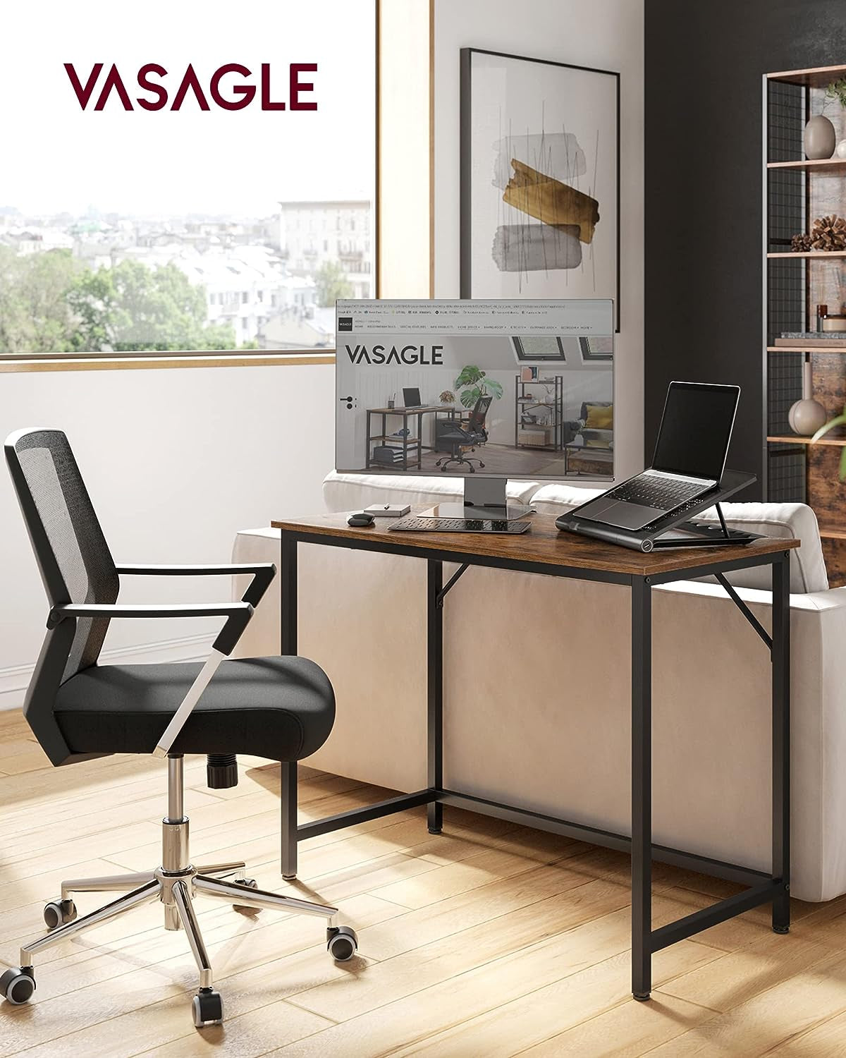 Computer Desk, Gaming Desk, Home Office Desk, for Small Spaces, 19.7 X 39.4 X 29.9 Inches, Industrial Style, Metal Frame, Rustic Brown and Black ULWD41X