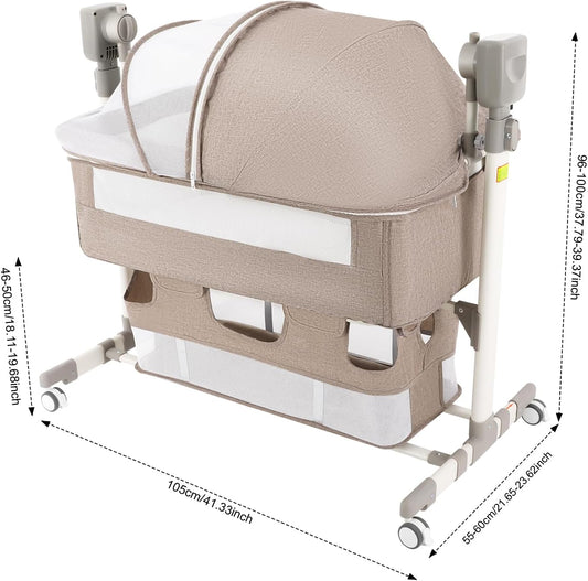 Smart Baby Bassinet Bedside Sleeper with Auto Rocking, 5 Swing Speeds & 3 Timer Settings, Bluetooth Music, Height Adjustable (18.1-19.7In), 44Lbs Capacity for Newborns 0-24 Months, Khaki