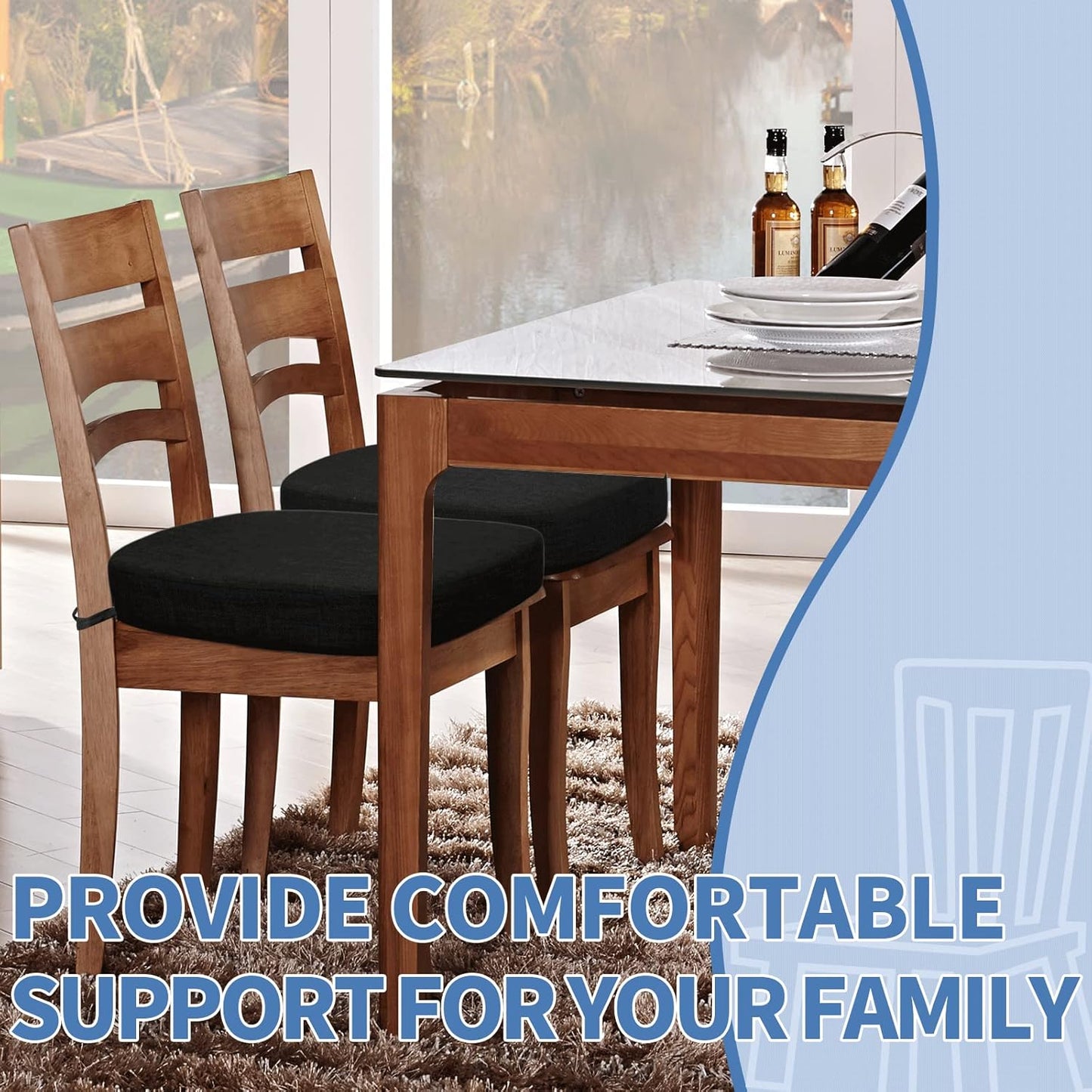 Thickened 2.5" Original Linen Dining Chair Cushion, U-Shape High Density Foam Comfortable Chair Pad for Kitchen, Slip Resistant Indoor Seat Cushion (1 Piece, Black)