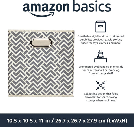Collapsible Storage Bins with Handle, Space-Saving, Breathable Cube Organizer, 10.5" X 10.5" X 11", Chevron Grey, 6-Pack