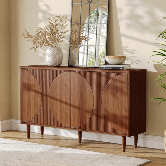 59-Inch Buffet Cabinet Sideboard with Storage, Modern Sideboard Buffet Table with Doors for Living Room, Dining Room (Walnut)
