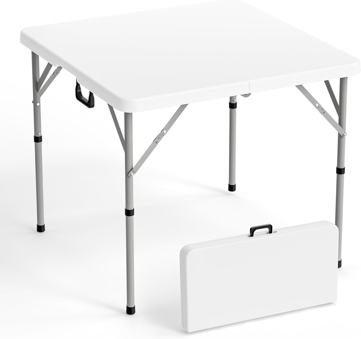 34" Fold in Half Square Table, Bi-Folding Commercial Table, Portable Plastic Dining Card Table for Kitchen or Outdoor Party Wedding Event, White