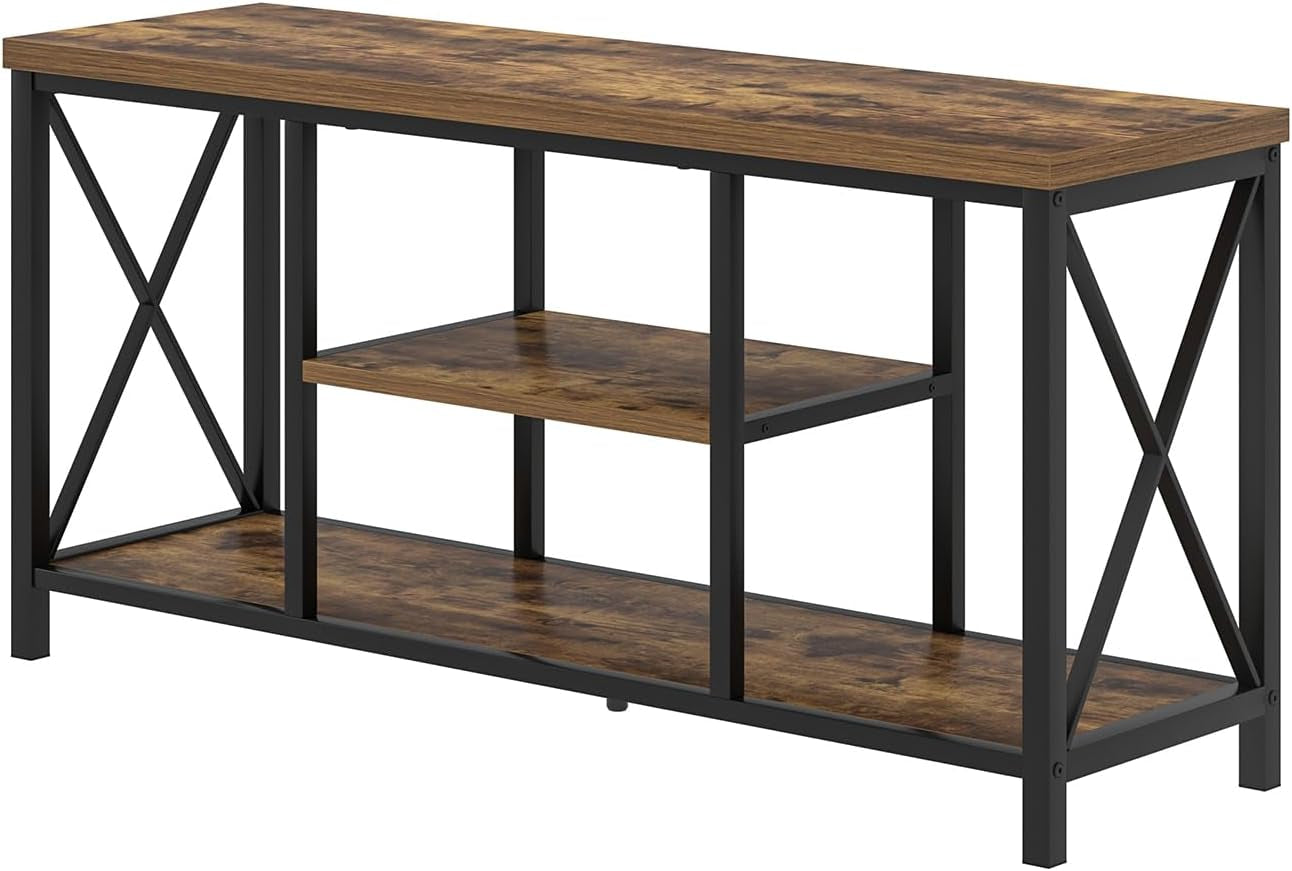 TV Stand for Televisions up to 55 Inch, Modern Entertainment Center with Storage, Industrial Media TV Console Table for Living Room Bedroom, Rustic Brown 47 Inch