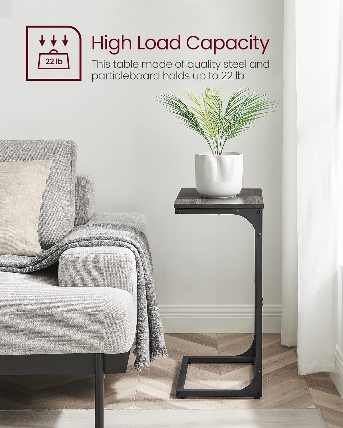C-Shaped End Table Set, Side Table for Sofa, Couch with Metal Frame, Small TV Tray for Living Room, Bedroom, Greige and Black