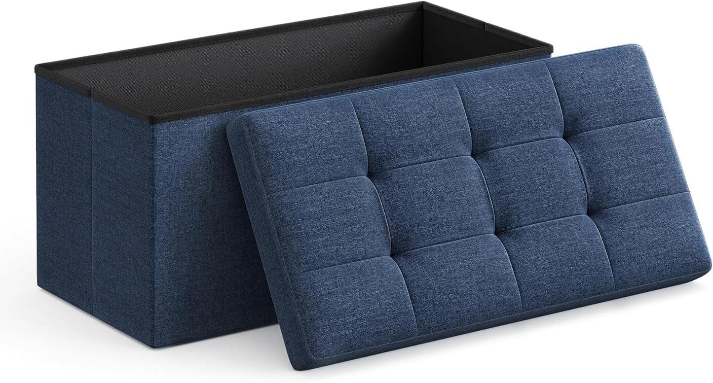 MAZIE Collection - 43 Inches Folding Storage Ottoman Bench, Ottoman Foot Rest, End of Bed Bench, Storage Chest, Load 660 Lb, for Living Room, Bedroom, Entryway, Dark Gray ULSF77K