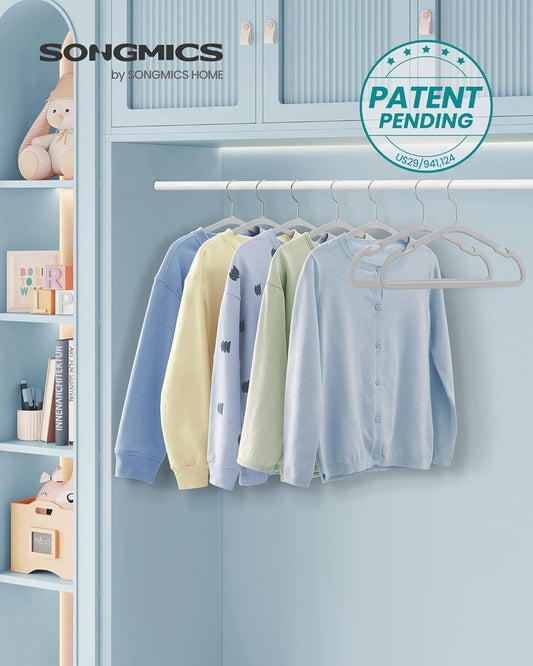 Kids Hangers 50 Pack, 14 X 8 Inches, Non-Slip Velvet Baby Hangers for Closet, Space-Saving, Wide Shoulder Notches, Dove Gray UCRF038G01