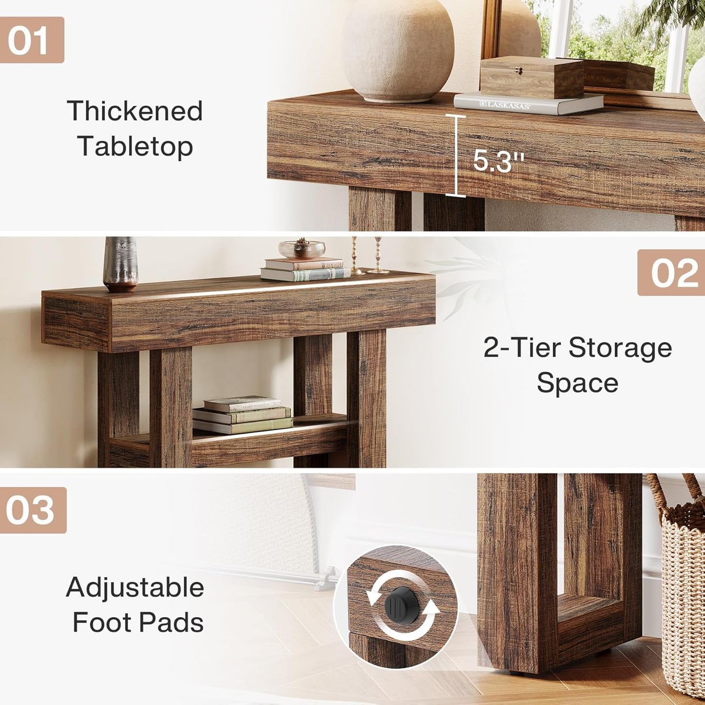 41.34-Inch Farmhouse Console Table, 2-Tier Narrow Sofa Table behind the Couch, Entryway Furniture with Storage Shelves for Hallway Foyer Living Room, Rustic Brown