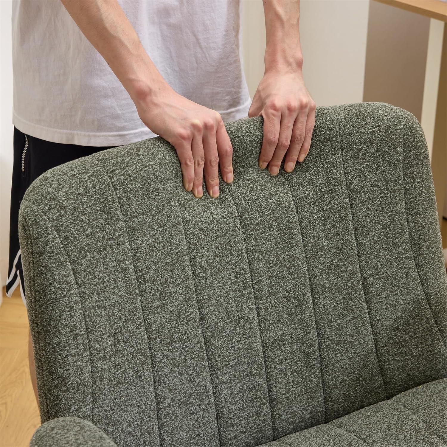 Criss Cross Chair with Adjustable Flip-Up Arms,Cross Legged Chair with Wheels, Extra Wide Office Chair,Cozy Desk Chair for Home Office, Vanity, Apartment,Chenille Velvet,Dark Green