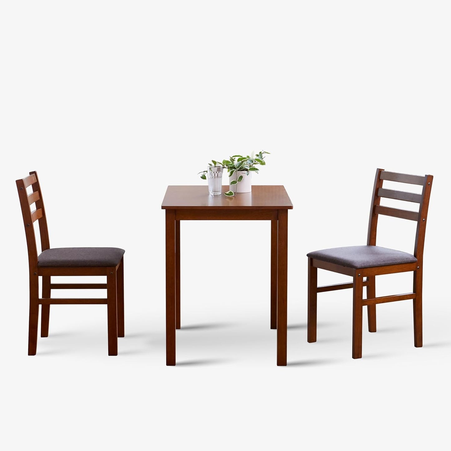 Seattle 3-Piece Wooden Dining Table Set for 2, Modern Farmhouse Kitchen Dining Room Set with Solid Wood Ladder Back Chairs for Small Space (Antique)
