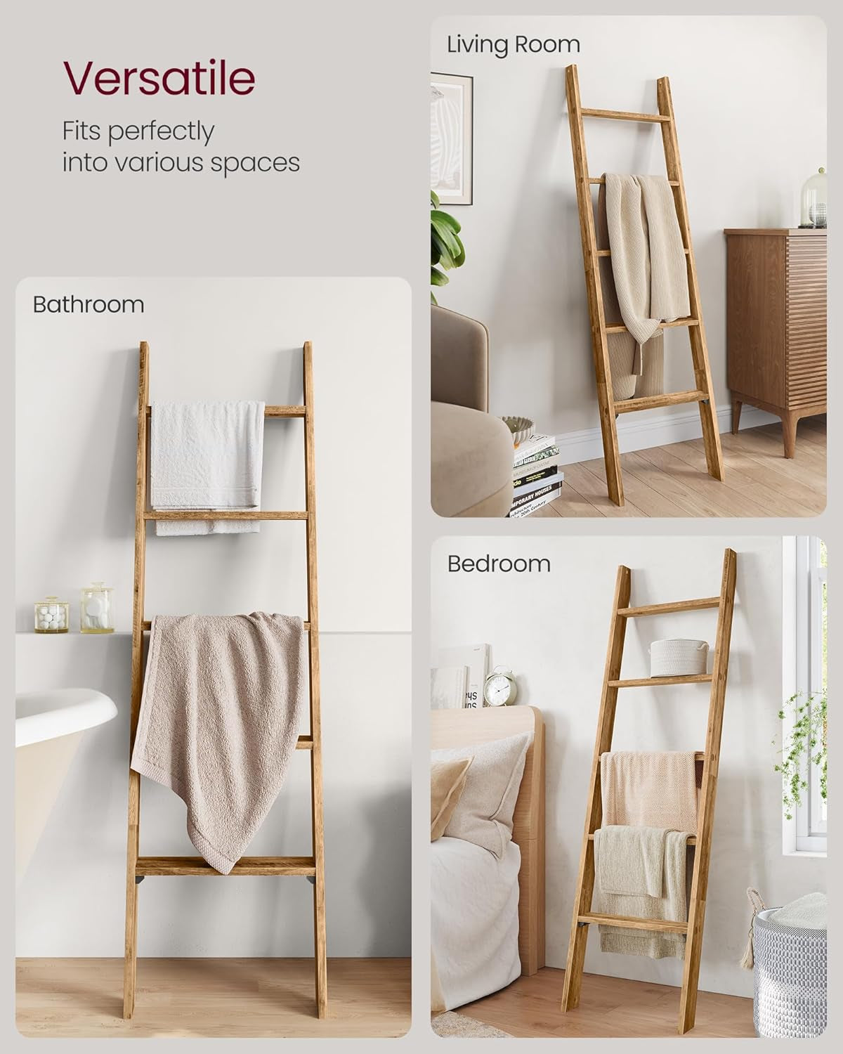 Blanket Ladder Decorative Farmhouse for the Living Room, 5-Tier Ladder Shelf, Ladder Rack for Storage and Decor, Honey Brown ULLS018K41