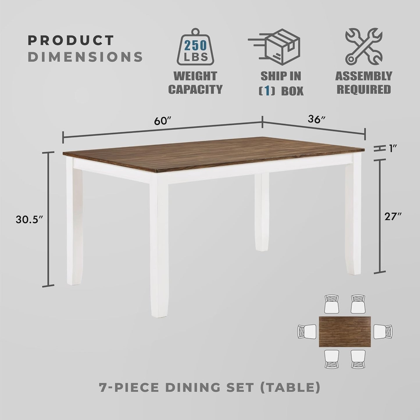 Dining Table Set for 6 with Chairs, Wood 7 Piece Farmhouse Dining Room Table and Chairs Set of 6, Cross Back, Easy Assembly Seater for Indoor Home, Dinner, Kitchen, Cherry/White