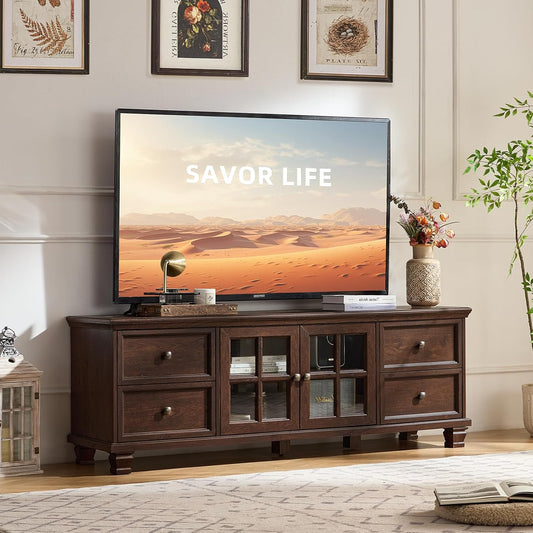 Farmhouse TV Stand and Coffee Table Set 4, Rustic Wood Living Room Table Set with TV Console, Center Table, End Table Set of 2 for Living Room, Walnut