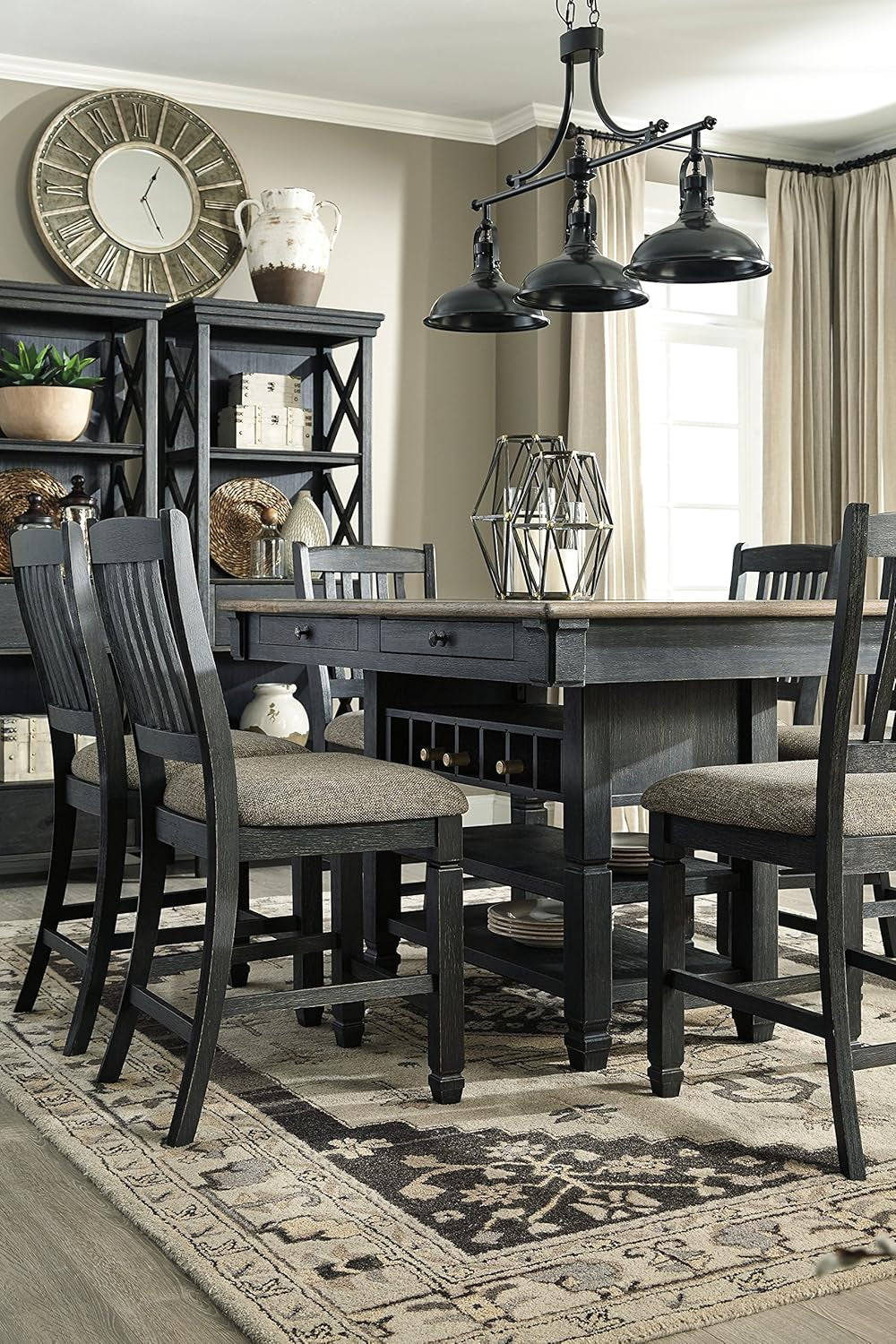 Tyler Creek Farmhouse 36"Counter Height Dining Table with Wine Rack, Amost Black