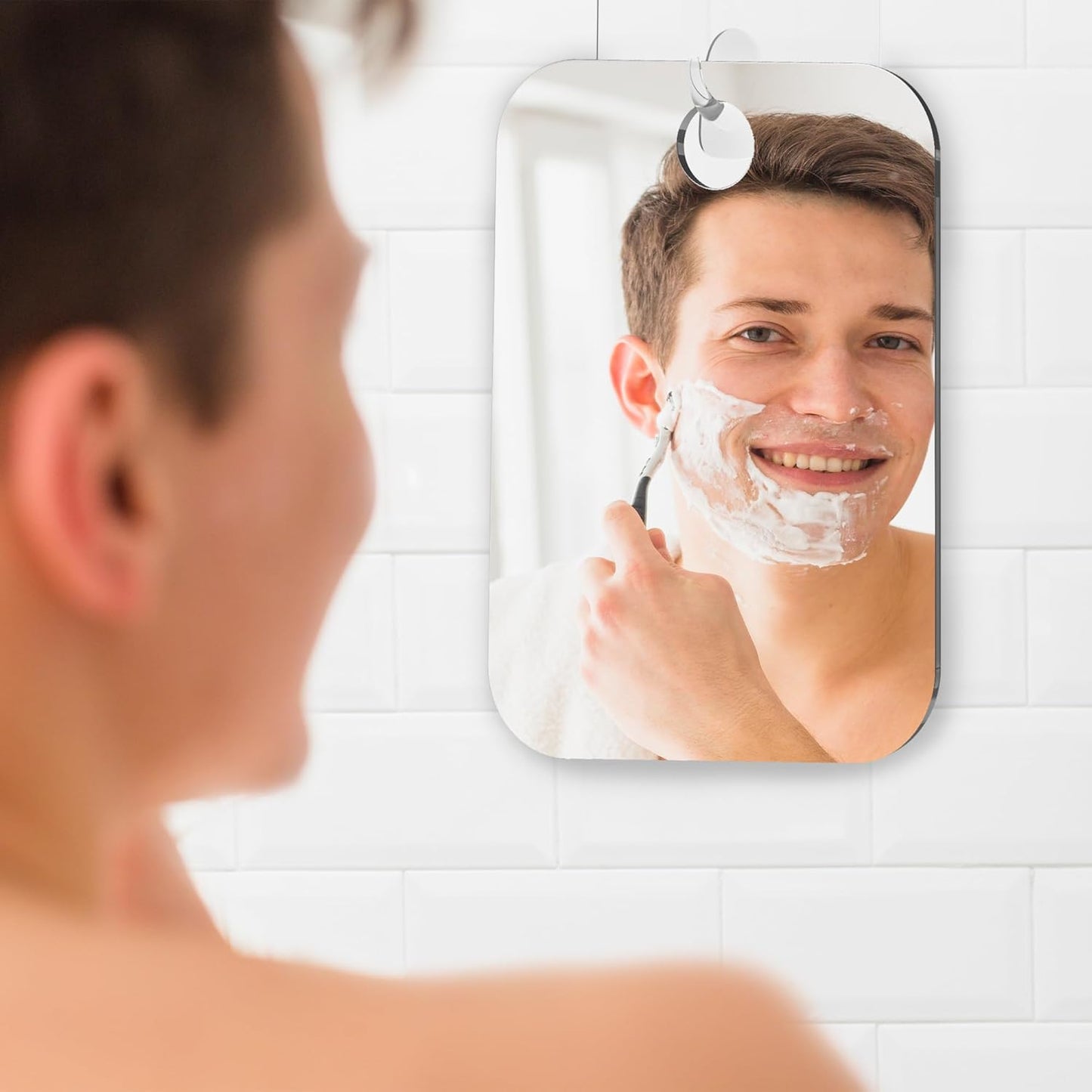 Fogless acrylic shower shaving mirror with razor holder, view 8