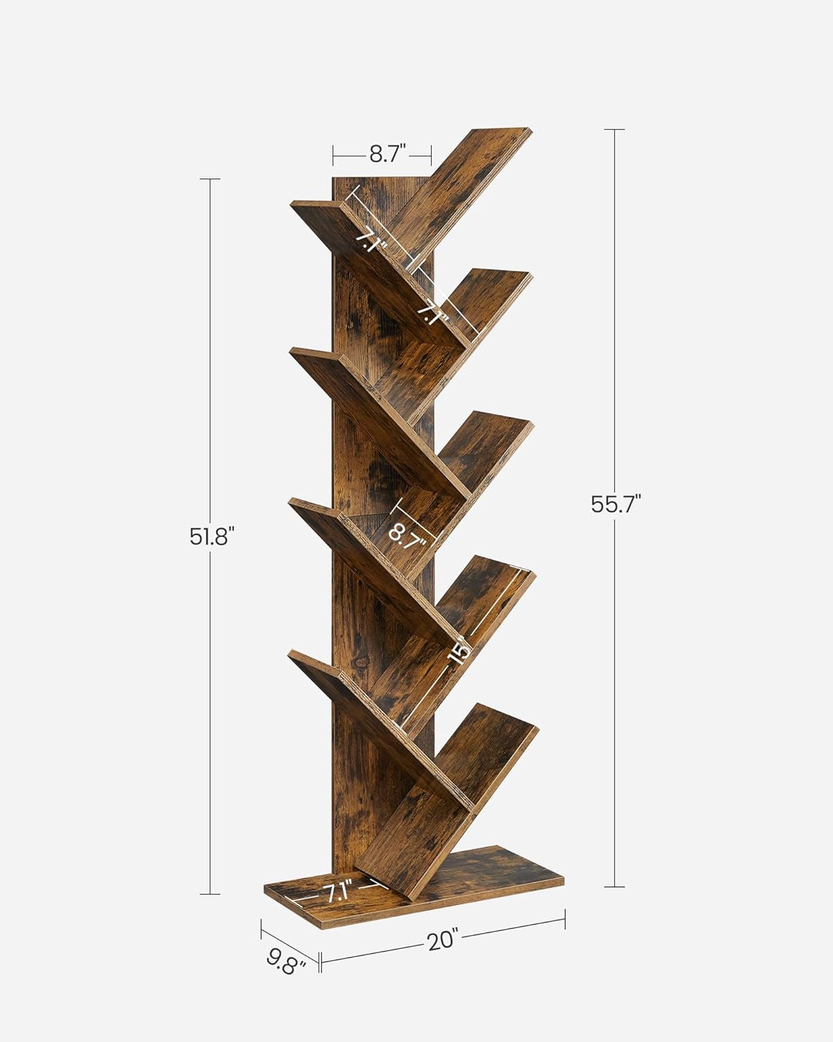 Tree Bookshelf, 5-Tier Bookcase, Small Bookshelf, Space-Saving Corner Shelf, Book Tree, Holds Books, Cds, Games, for Bedroom, Living Room, Home Office, Cloud White ULBC183T14