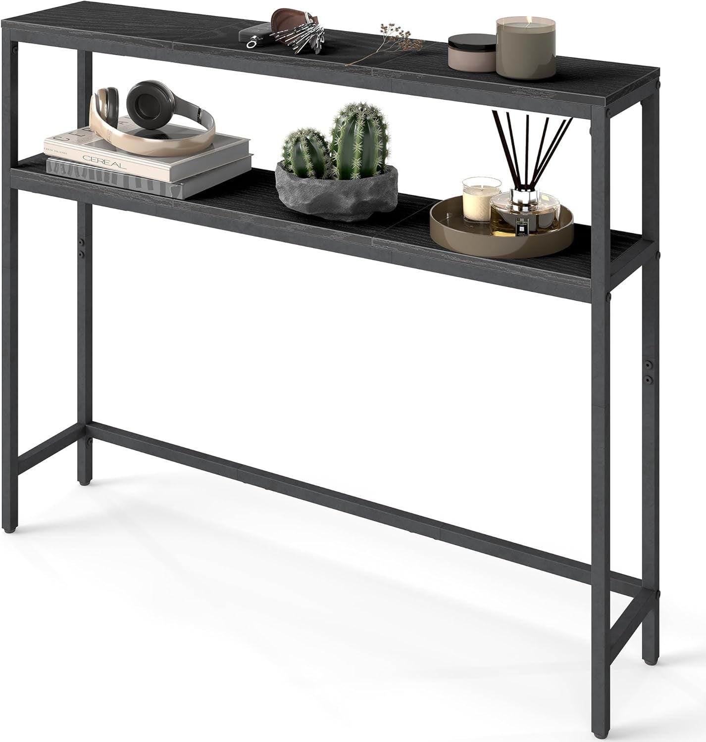 Console Table, 2-Tier Narrow Sofa Table with 2 Shelves, 7.9 X 39.4 X 31.5 Inches, for Living Room, Hallway, Entryway, Charcoal Gray and Ink Black ULNT131B22V1