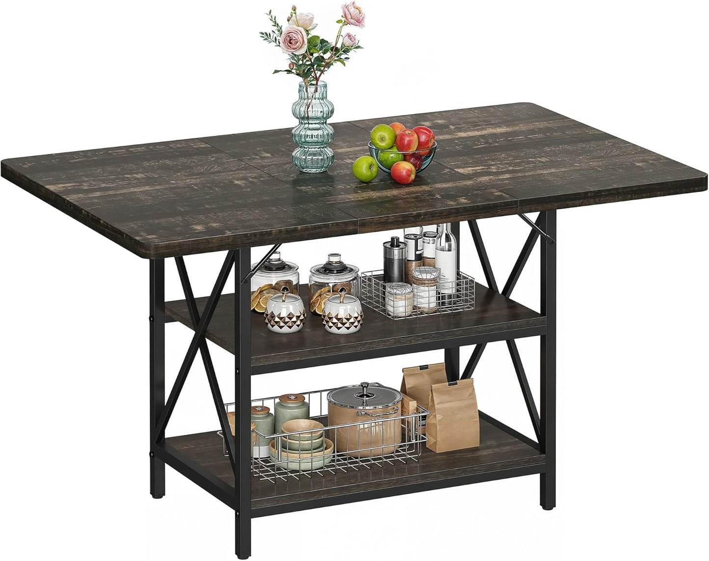 Dining Room Table 47 Inch Rectangle Dining Table for 4 People Farmhouse Rustic Kitchen Table with Storage Shelf and Heavy Duty Metal Legs for Home Apartment