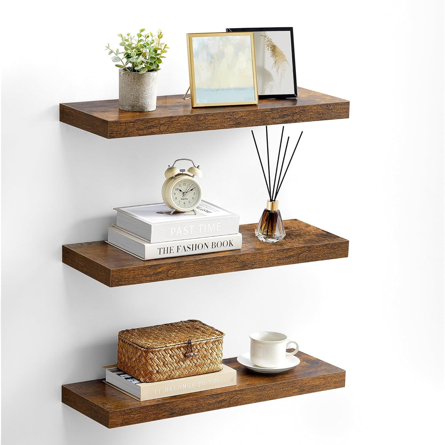 Wall Shelves Set of 2, Floating Shelves, Wall Mounted, 8 X 23.6 X 1.5 Inches, Display Shelves for Picture Frames, Wall Decor, Hanging Shelf for Living Room, Kitchen, Rustic Brown ULWS056B01