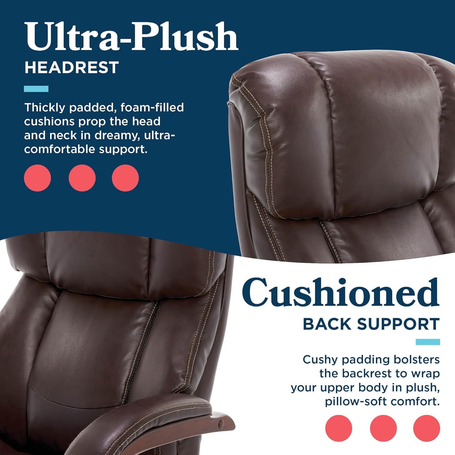 ® Fairmont Big and Tall Executive Office Chair with Memory Foam Cushions, High-Back Swivel Desk Chair with Wood Arms and Base, Bonded Leather, Brown