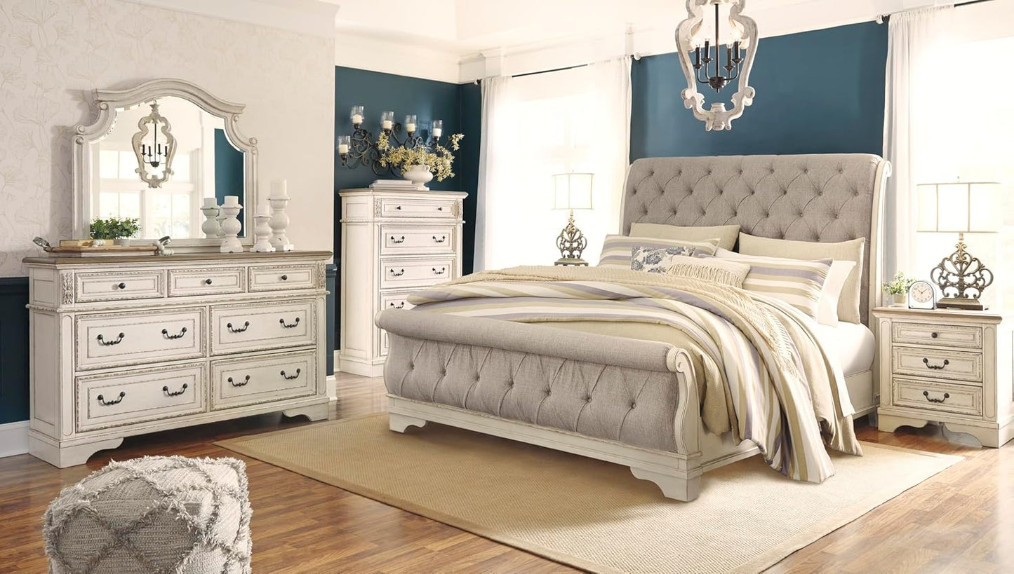 Realyn French Country 3 Drawer Nightstand with Electrical Outlets & USB Ports, 27.75" Tall, Chipped White