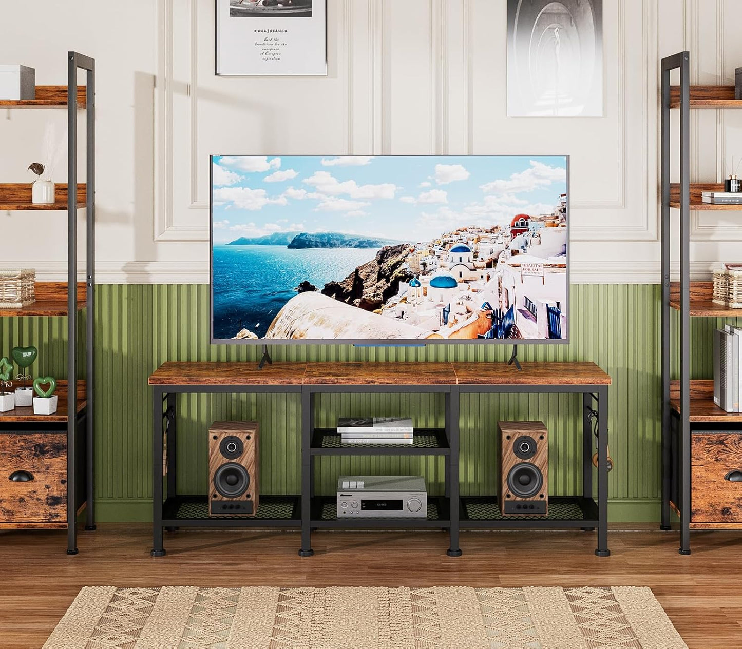 TV Stand for Tvs up to 55 Inch, Entertainment Center with Open Storage Shelves, Media Console Table with Soundbar Shelf for Living Room, Bedroom, Rustic Brown