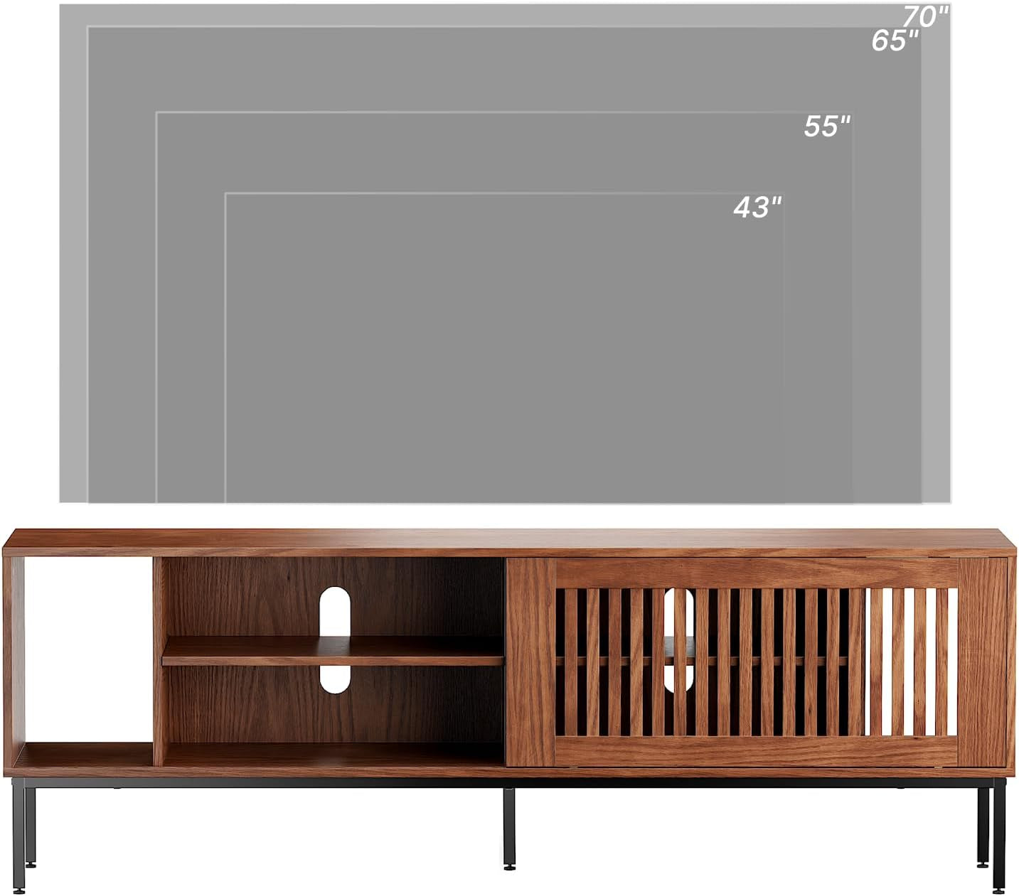 Farmhouse TV Stand for 65-70 Inch Tvs with Sliding Barn Door, Metal Frame & Adjustable Shelves - Rustic Brown Entertainment Center Media Console