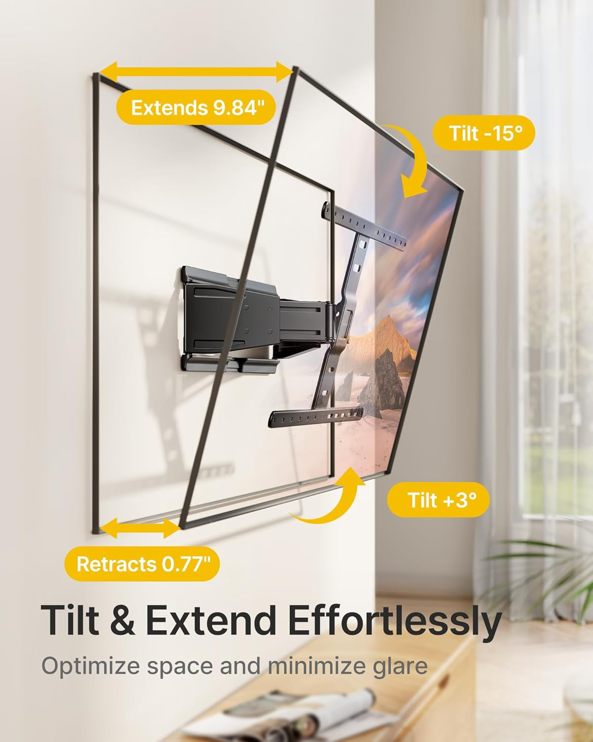 0.77" Ultra Slim TV Wall Mount for 43-90 Inch Tvs, Swivel & Tilt & Leveling & Extension Wall Mount TV Bracket with Articulating Dual Arms, Low Profile Full Motion Tv Mount, 4X Weight Tested